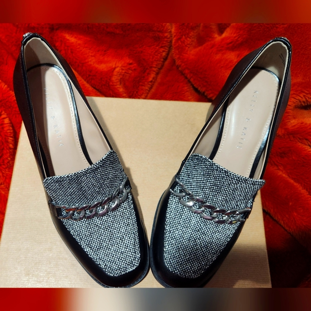 Kelly & Kate, Black and White, thick heel shoe, Size 9